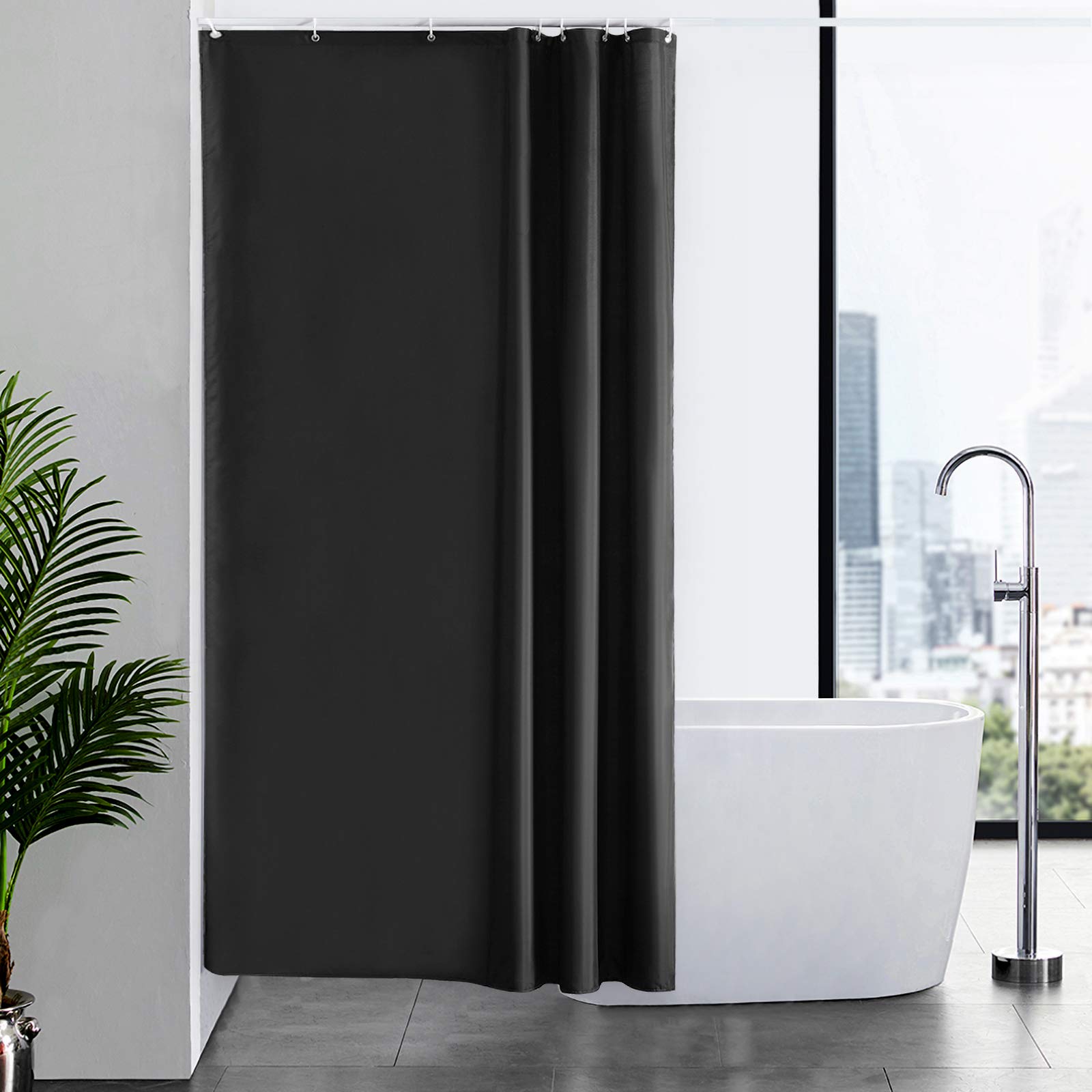 Furlinic Shower Curtain Mould Proof Resistantand Waterproof Washable Polyester Fabric Black Bath Curtains with Weight Tape 8 Hooks for Wetroom 47x78 Inch 120x200cm.