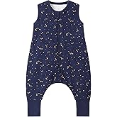 Owlivia 1.0 Tog 100% Organic Cotton Baby Sleeping Bag with Feet Toddler Sleep Sack with Legs Sleeveless Wearable Blanket(1.0 TOG Starry Sky,1 Years-70)