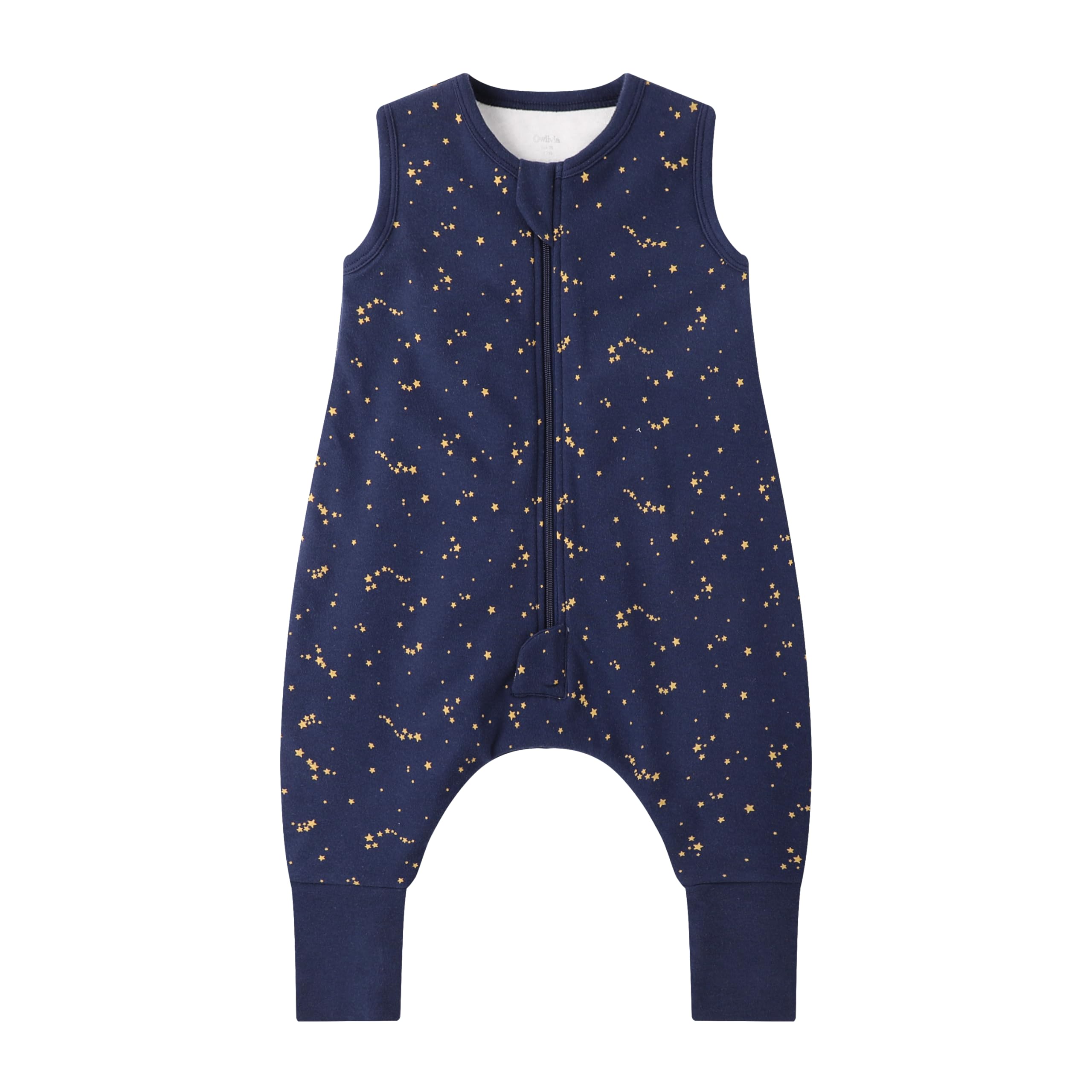 Owlivia 1.0 Tog 100% Organic Cotton Baby Sleeping Bag with Feet Toddler Sleeping Bags with Legs Sleeveless Wearable Blanket for All- Season Comfort（Starry Sky, 90cm/3Y）