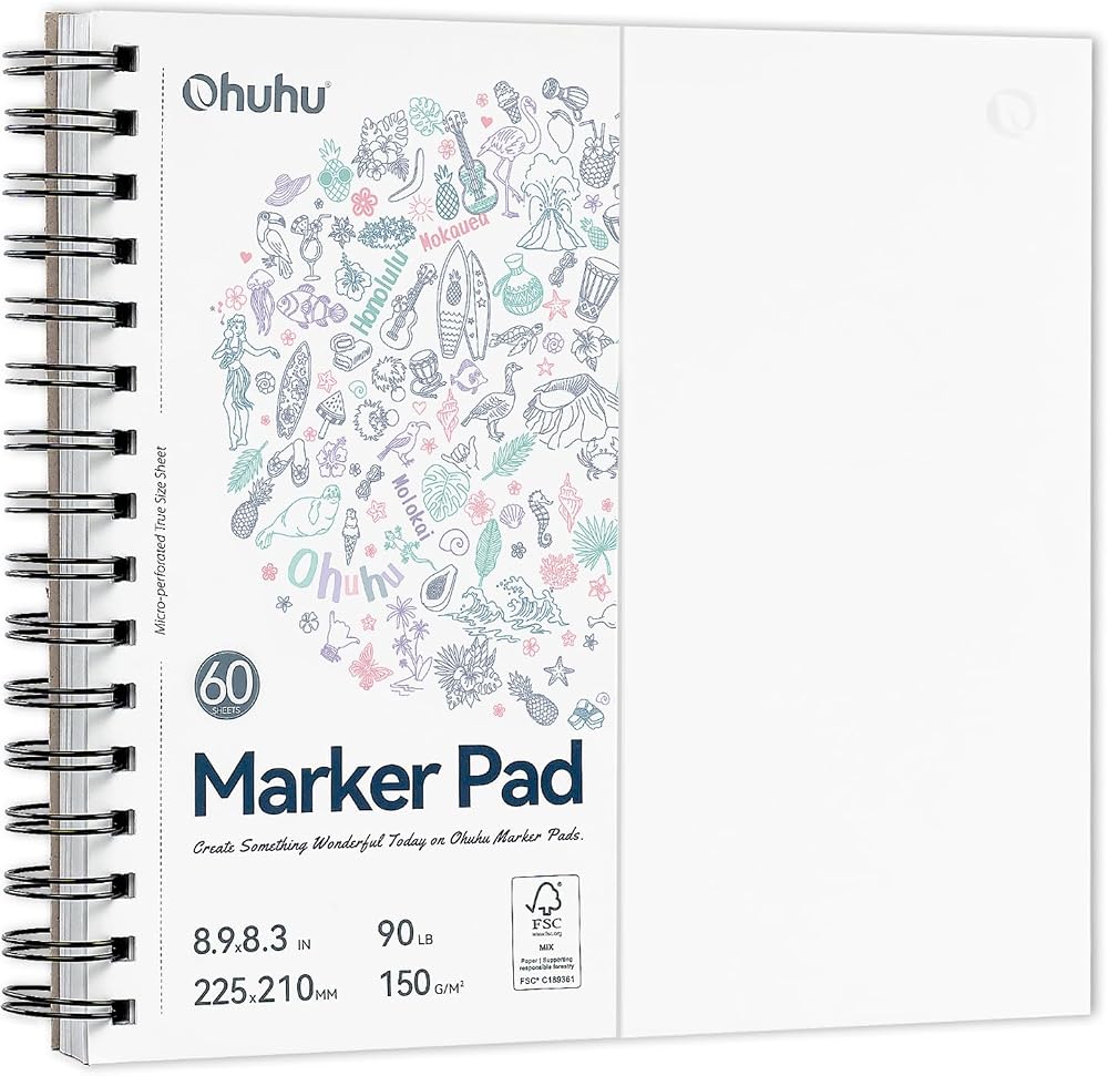 Ohuhu Square Sketchbook 8.3x8.3 in Double-Sided Bleedproof 60 Sheets 150gsm