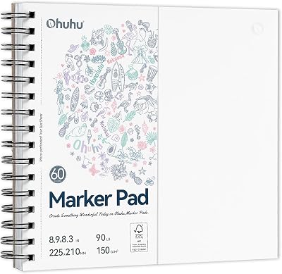 Ohuhu Square Sketchbook 8.3x8.3 in Double-Sided Bleedproof 60 Sheets 150gsm