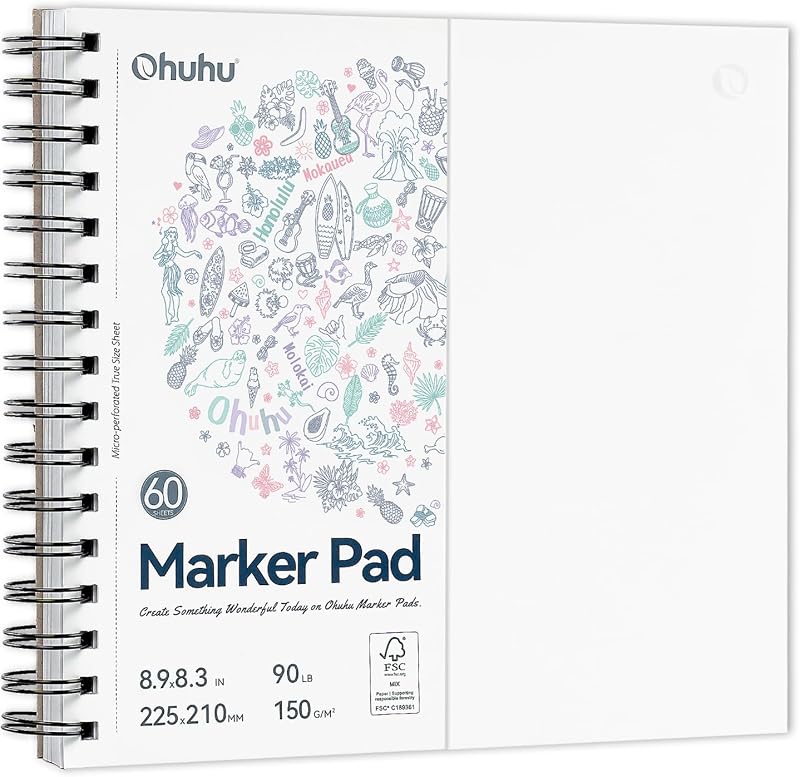 Ohuhu Square Sketchbook 8.3x8.3 in Double-Sided Bleedproof 60 Sheets 150gsm