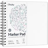 Ohuhu Double-Sided Marker Pad Art Sketchbook Bleedproof - 8.3"x8.3" Square Paper Size - 90 lb/150 gsm Smooth Drawing Paper - 60 Sheets/120 Pages, Spiral Bound Sketching Book for Alcohol Markers
