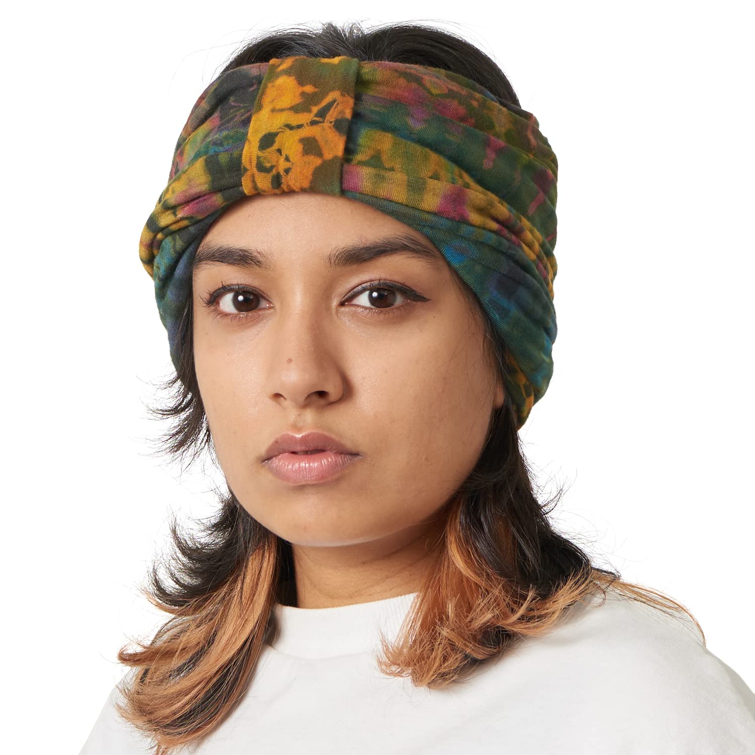 CHARM Tie-Dye Winter Headband - Hippie Fashion - Elastic Head Wrap Cover - 60's 70's Retro Bandana - Psychedelic Flower Pattern C