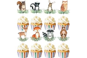 TTDQ 48pcs Woodland Cupcake Topper Animal Cupcake Toppers, Woodland Theme Baby Shower Decorations Woodland Creatures Baby Shower Forest Animal Baby Shower Decorations