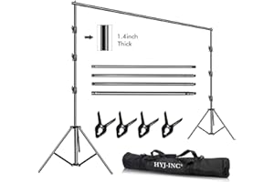 HYJ-INC 10 x 10Ft Photo Video Studio Heavy Duty Adjustable Muslin Backdrop Stand Background Support System Kit for Photography with Carrying Bag，4 Pcs Spring Clamps