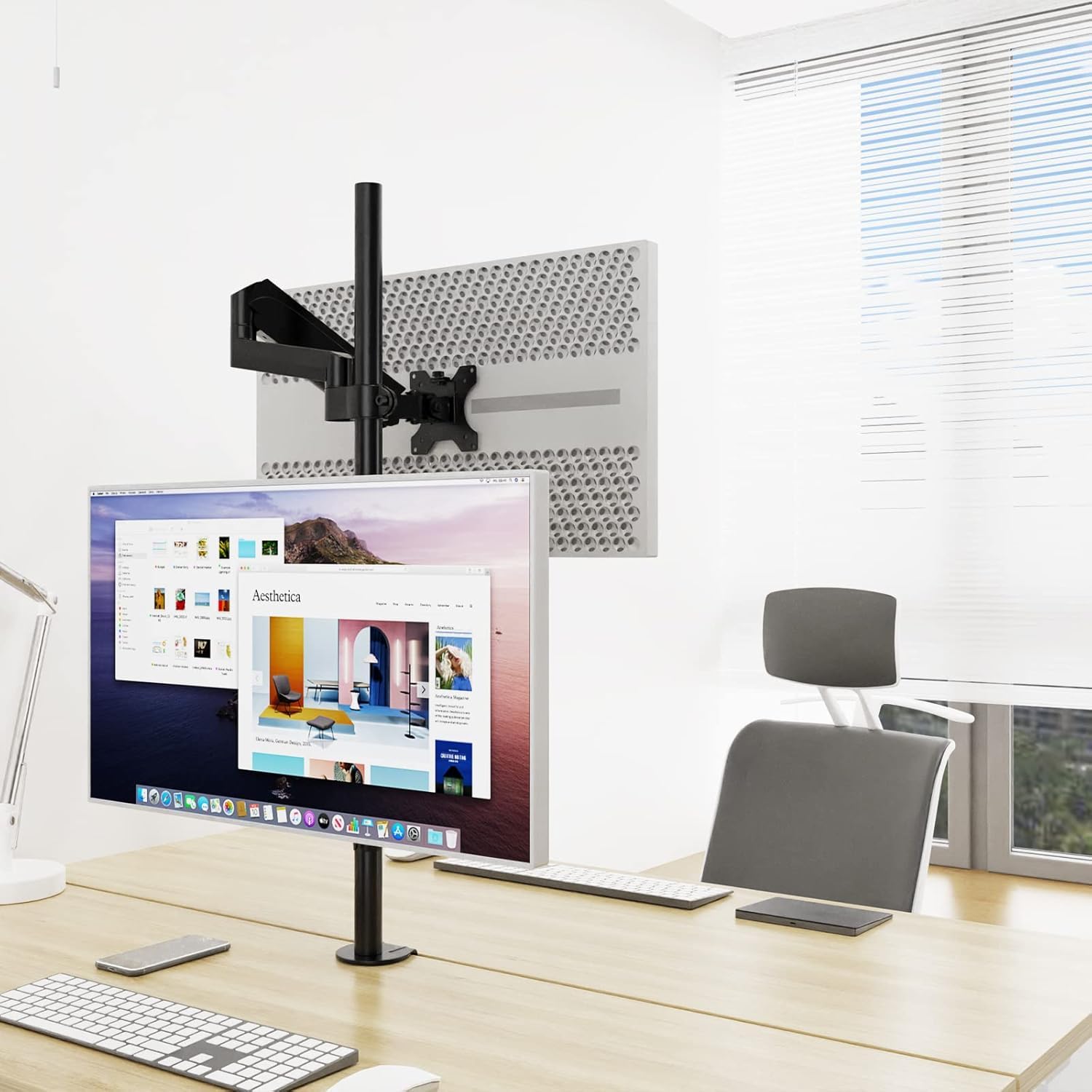 17-32'' Vertical Monitor Stand, 34.9'' Long Pole Stand, Max Load 19.8 lbs, Adjustable Tilt/Swivel/Rotate WORLDLIFT Dual Stacked Monitor Mount, VESA 75 * 75/100 * 100mm