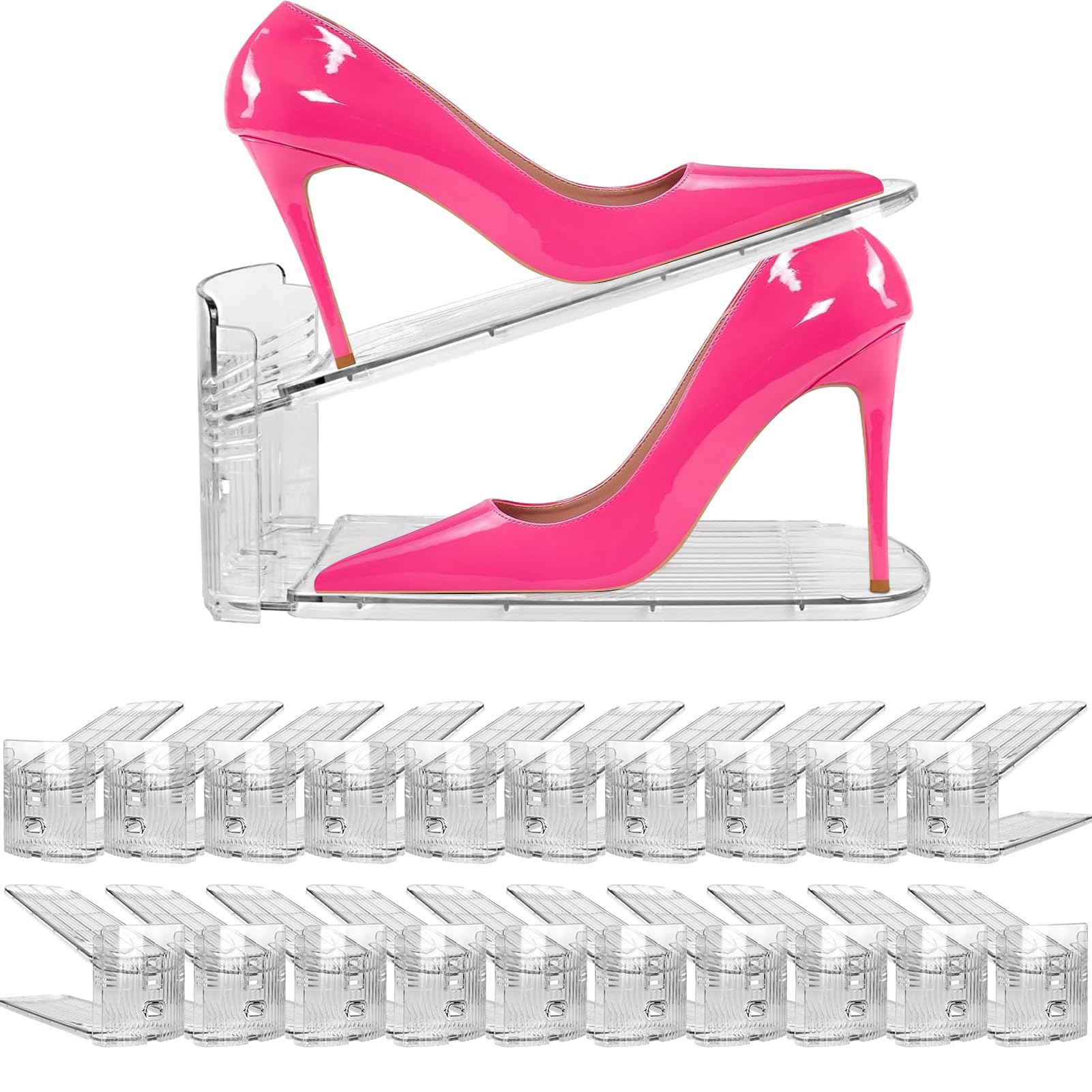 Photo 1 of 20 Pack Clear Shoe Slots Organizer - Adjustable Height 3.7''to 7.7'' Shoe stackers for a pair of shoes ,Shoe rack storage shoe space saver 50%,Easy to assemble shoe hold shoe organizer for cloest