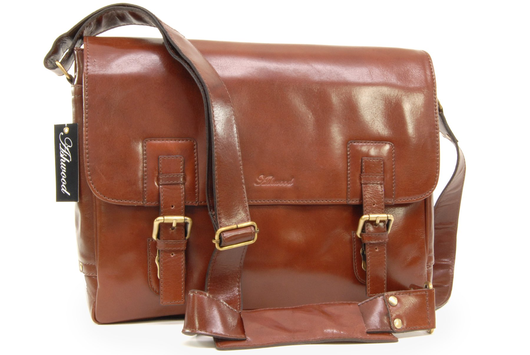 Ashwood Mens Double Clasp Laptop Satchel - Chestnut - Jasper