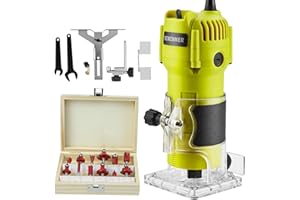 DEWINNER Wood Router, 1.25HP 800W Compact Wood Trimmer Router Tool with 1/4'' Collet, 35000RPM Max Speed, 12 PCs Milling Cutt