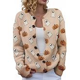 WWPPAION Halloween Sweaters for Women Fall Halloween Cardigans Holiday Graphic Long Sleeve Knit Button Down Sweatshirt Tops