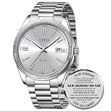 Silver Mens Watch Stainless Steel: Waterproof Men's Wrist Watches with Luminous Date - Analog Quartz Men's Watch with Calendar - Wrist Watches for Men Business Casual