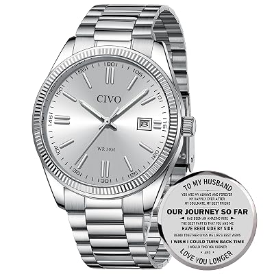 Silver Mens Watch Stainless Steel: Waterproof Men's Wrist Watches with Luminous Date - Analog Quartz Men's Watch with Calendar - Wrist Watches for Men Business Casual