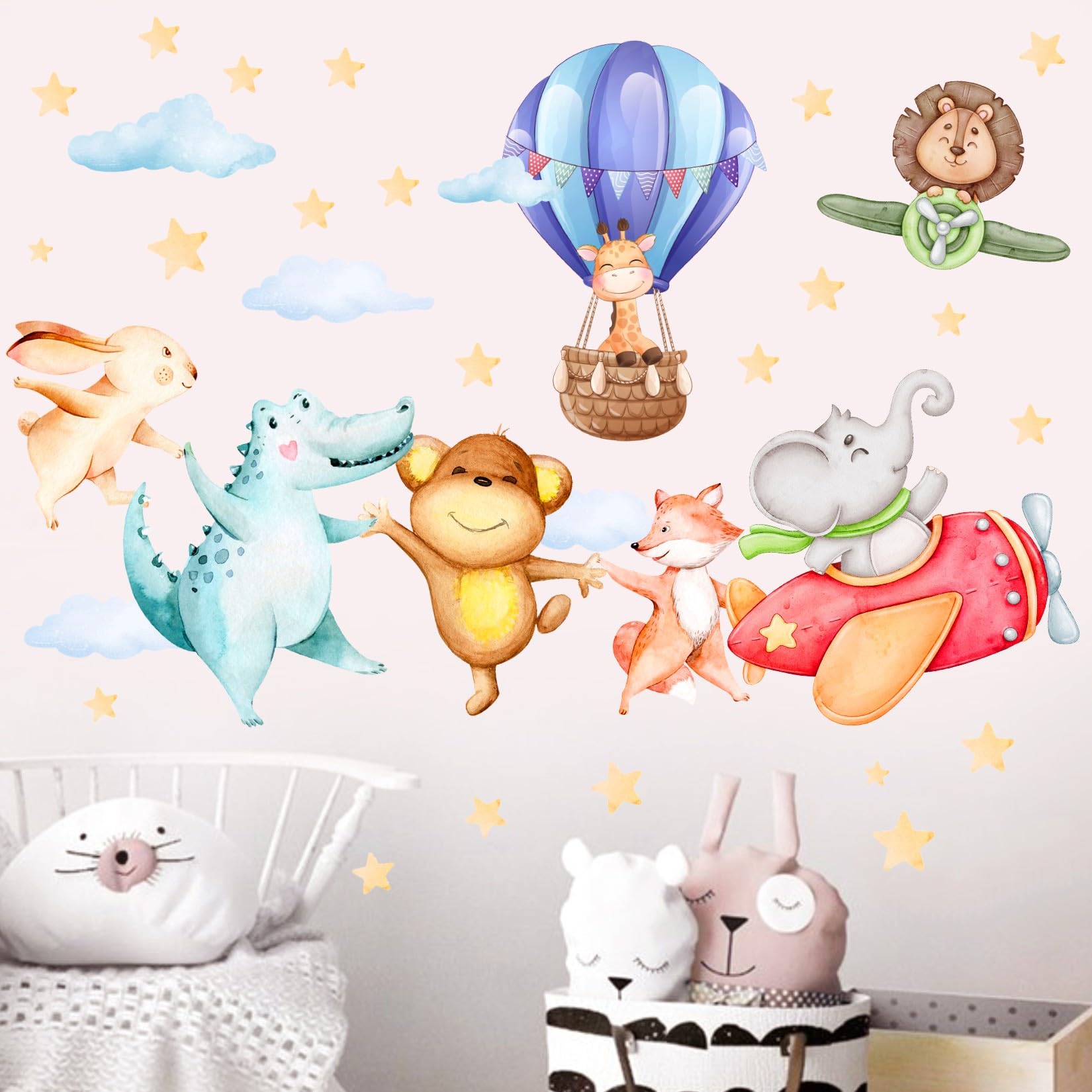 TOARTi Airplanes Animal Wall Decals Elephant Wall Stickers for Kids Bedroom Fox Rabbit Flying Animal Sticker for Baby Nursery Toddler Room Wall Decor