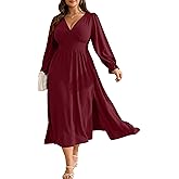 RWJ Plus Size Wedding Guest Dress for Women Deep V Neck Long Sleeve High Waist Slit Formal Cocktail Party Fall Maxi Dresses