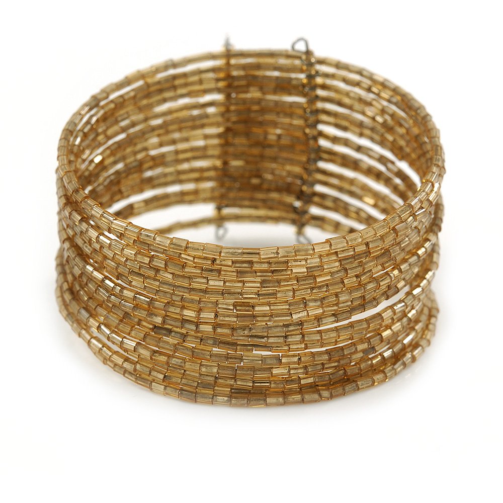 Avalaya Golden Glass Bead Flex Cuff Bracelet - Adjustable