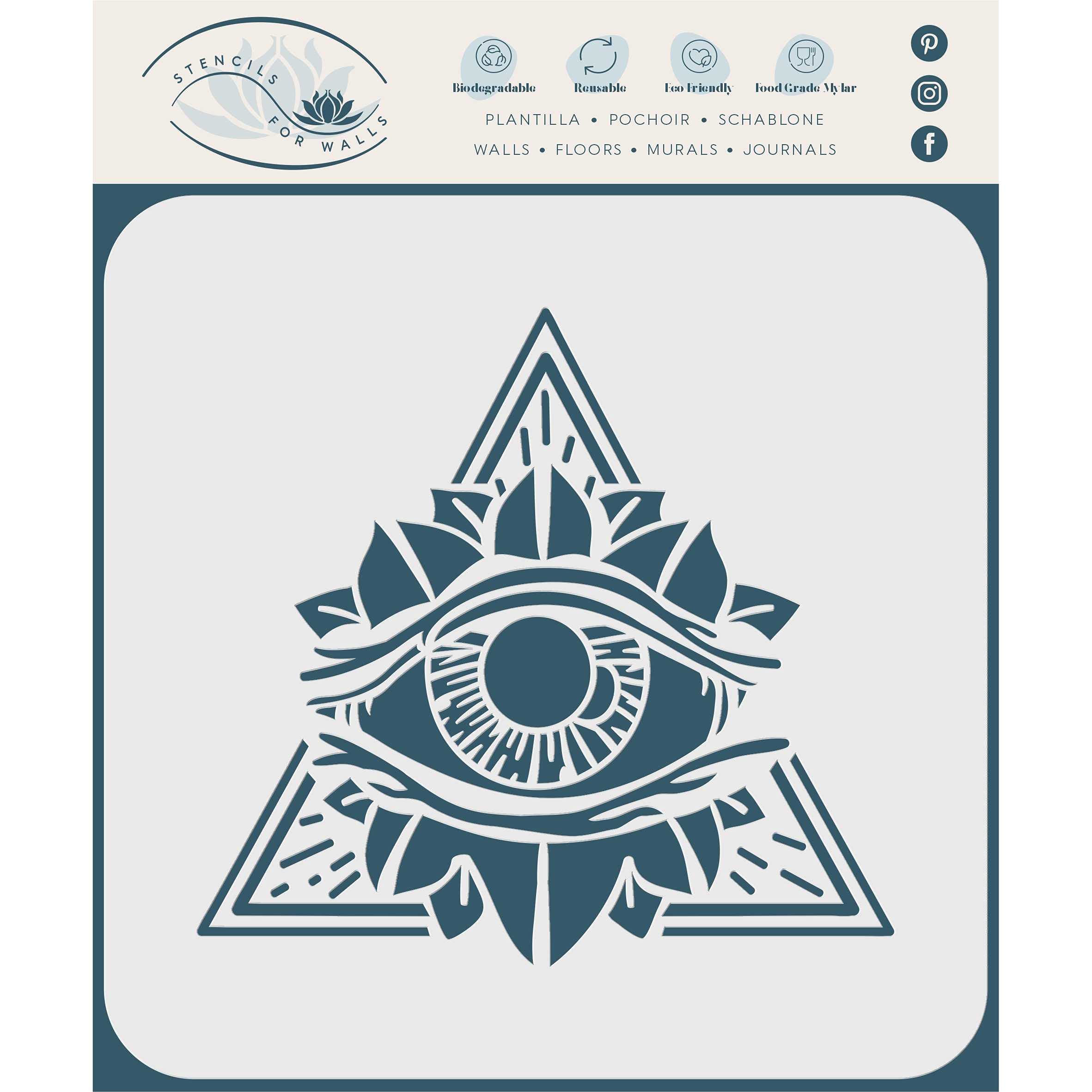 All Seeing Eye Stencil, 21.5 x 20 cm (L) - Pyramid Symbol Eye of Providence Triangle Magic Freemasonry Spiritual Esoteric Stencils for Painting Template