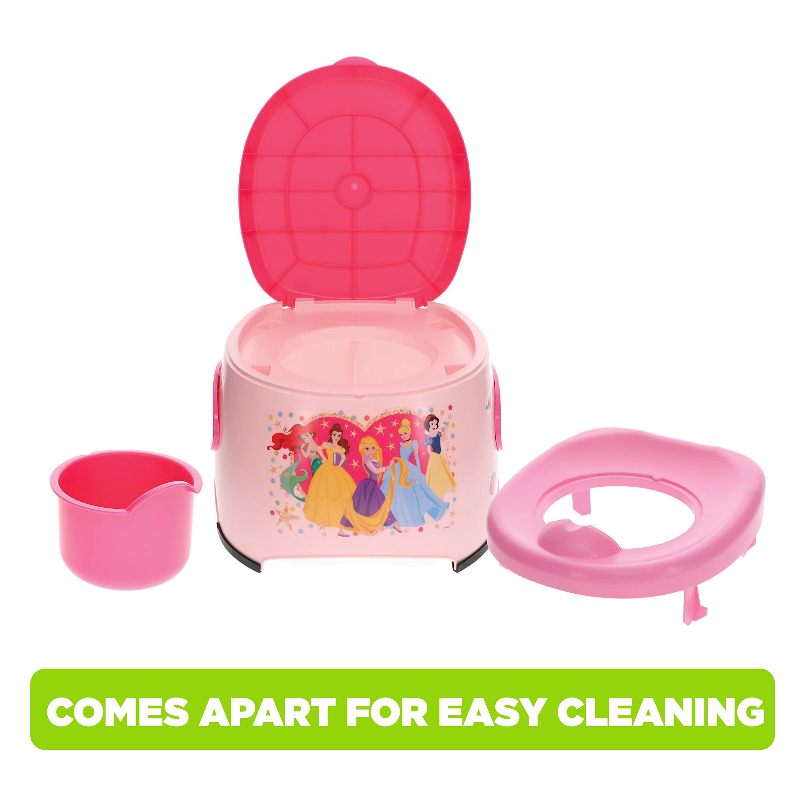 Disney Princess 3-in-1 Potty Training System for Toilet Training Kids, Multi-Stage Potty Training - Floor Potty, Detachable Potty Ring, Step Stool | Toilet Seat for Kids and Toddlers