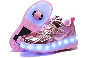 HOVERKICKES LED Roller Skate Shoes for Kids Boys Girls Light Up Roller Sneakers with Detachable Wheels Rechargeable Flashing Wheeled Shoes