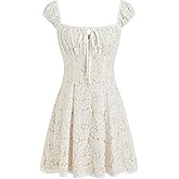 CIDER Women‘s Lace Mini Dress Square Neck Short Cap Sleeve A Line Summer Cocktail Party Dress