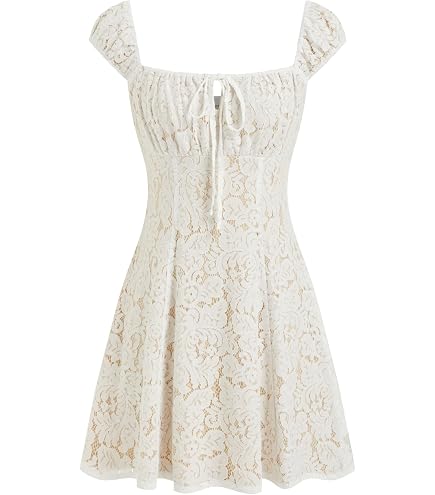 CIDER Floral Dress Mini Dresses for Women Square Neck Knotted Corset Elegant Short Sleeve Vacation Dresses Pink at Amazon Women's Clothing store