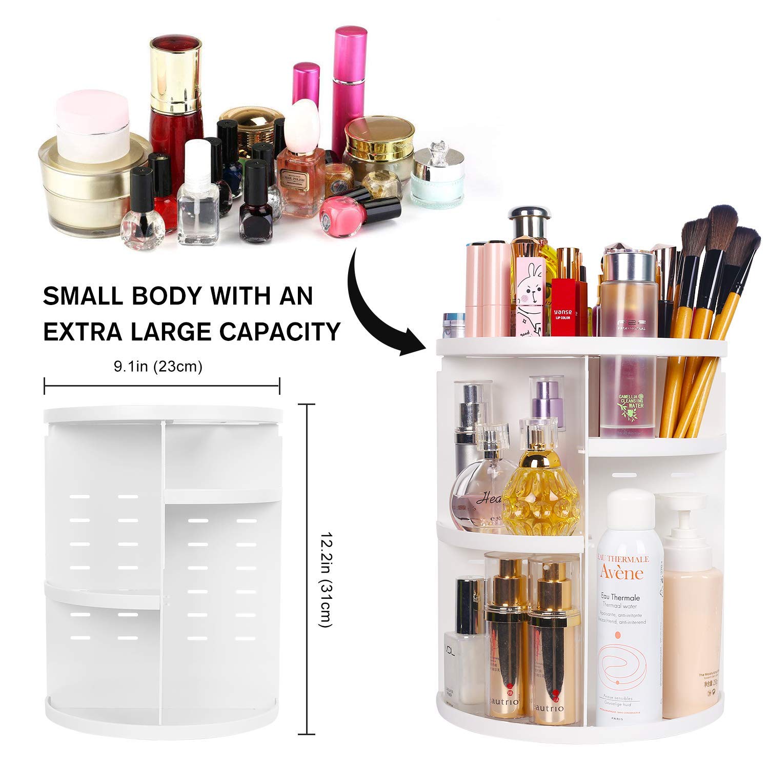sanipoe 360 Makeup Organizer, DIY Detachable Spinning Cosmetic Makeup Caddy Storage DIsplay Bag Case Large Capacity Makeup Box Acrylic Vanity Organizer Box, Great for Countertop and Bathroom, White: Beauty