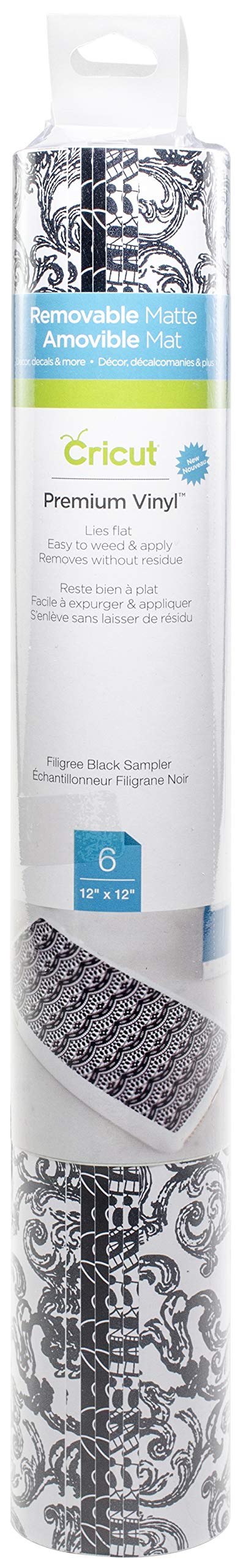 Cricut, Removable Vinyl, Black, 12' x 12', 6 Sheets, Filigree, Compatible with all Cricut Cutting Machines