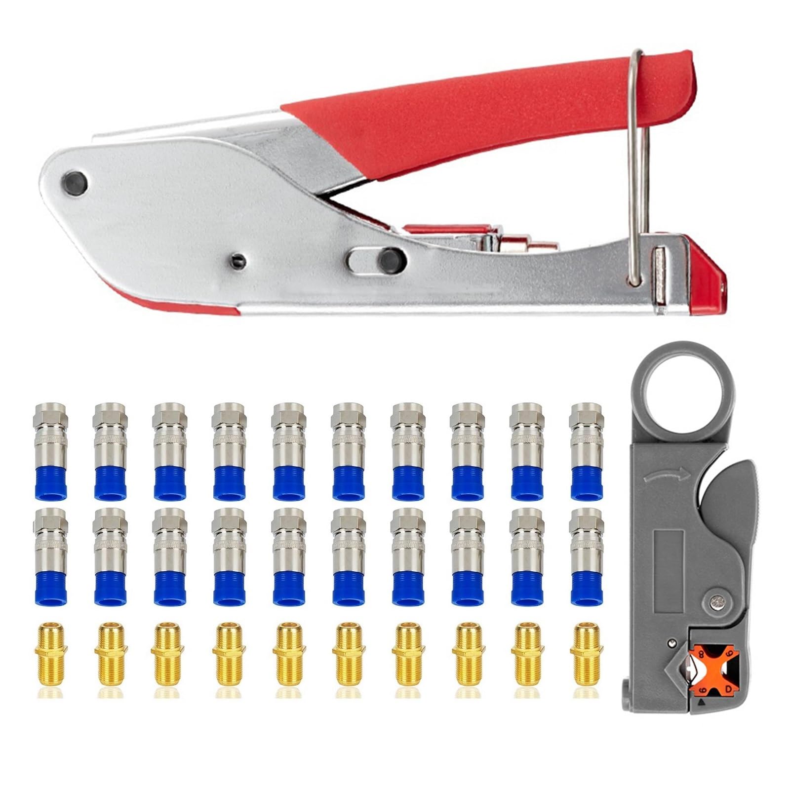 Coax Cable Crimper, CYLBAQ Coaxial Cable Compression Tool Kit with Crimp Tool, F Type Connector Compression Tools Set Coax Crimper Tools Kit for RG6/59/58 with RG6 Coaxial Cable Connectors