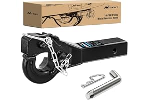 Nilight 10-TON Pintle Hitch for 2-Inch Receiver Hook Military Receiver 20000LBS,Fits 2-1/2 in Lunette Ring, Gloss Black Powder Coat
