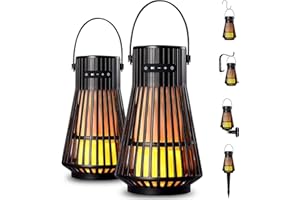 NUNET LED Flame Tiki Torch Outdoor Bluetooth Speakers w. Flickering Flame,TWS True Wireless Stereo Pairable Up to 2 Speakers, HD Audio/IP65 Waterproof Wireless Atmosphere Lantern for Yard/Patio,2 Pack