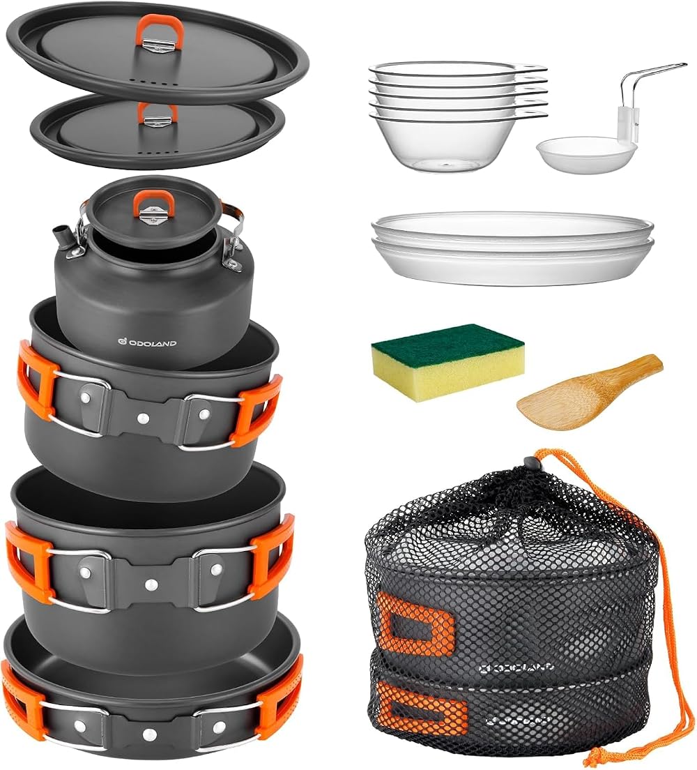 Odoland Camping Cookware Set Non-Stick Lightweight Mess Kit for 4-6