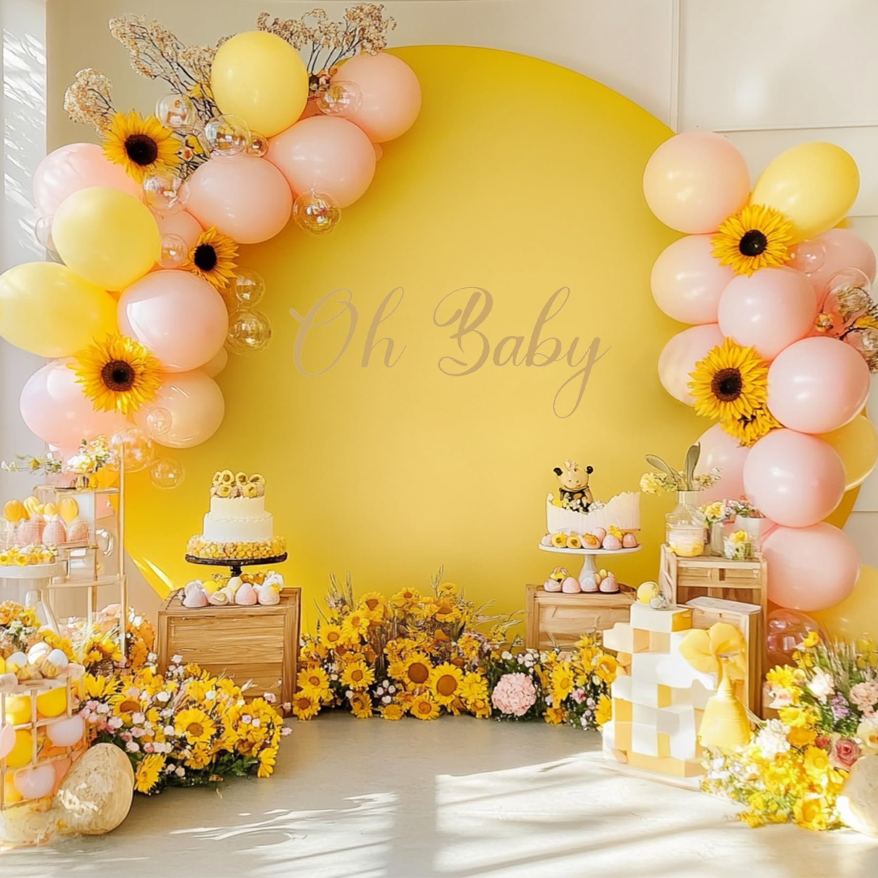 Gallety 7.2 x 7.2FT Yellow Round Backdrop Cover for 5 to 7.2ft Circle Stand - Adjustable Polyester Arch Backdrop Cover for Wedding Arch Birthday Party Photography Decoration