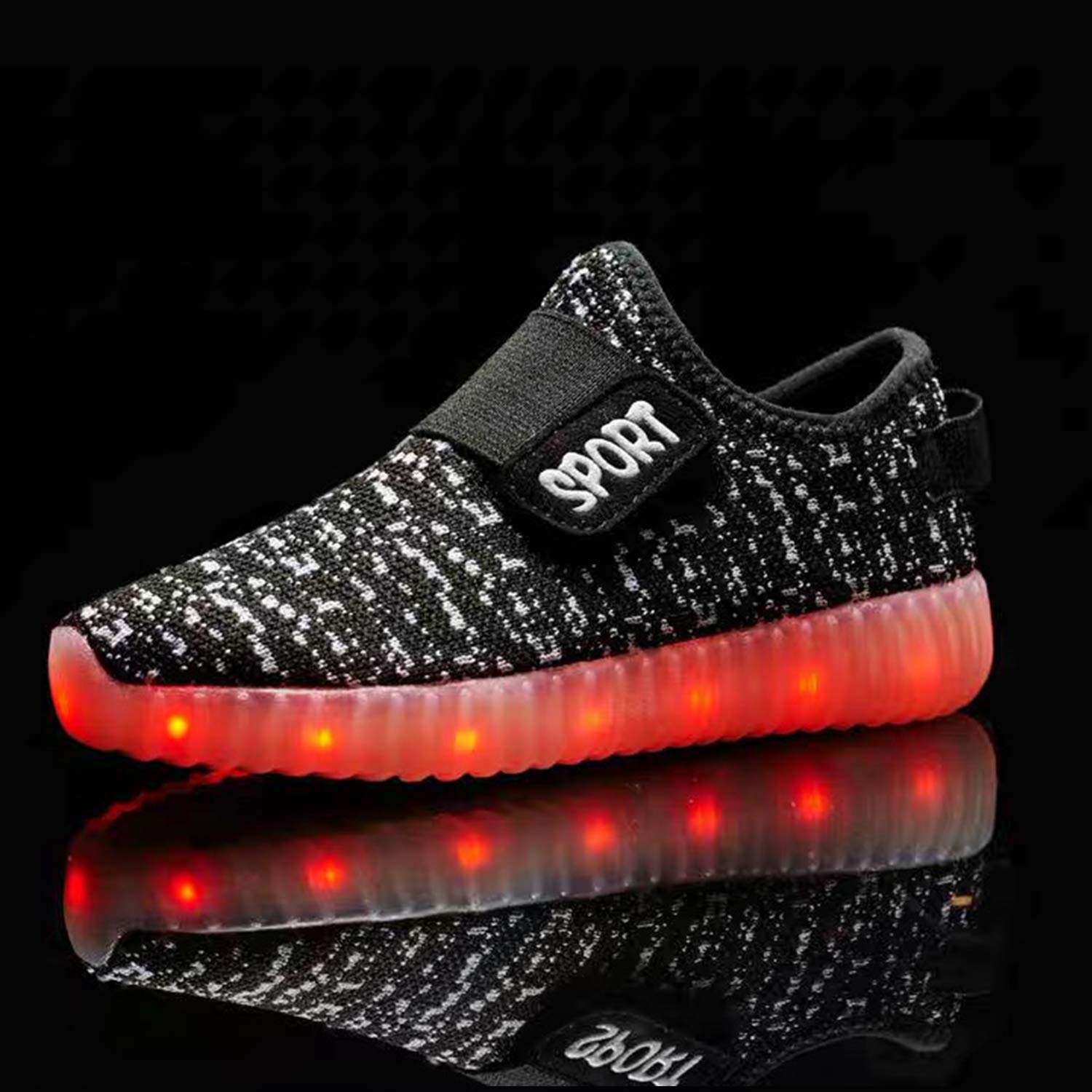 RioRand Kids Lights Up Sneakers Boys Girls Flashing Rechargeable Dance Shoes Athletic Fashion 7 Colors LED Shoes(3 M US Little Kid) Black