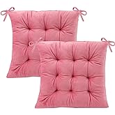 MissSoul 2 Pack Square Seat Cushion Chair Pads for Kitchen Dining Chairs, Soft Comfort Velvet Chair Mat Pillow Cushions with Ties for Office Desk Living Room Tatami 15.5", Pink