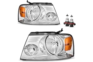 KarSpareHub Headlights for 2004-2008 Ford F150 Pickup/2006-2008 Mark LT, Headlamp Replacement for 2004-2008 Headlights Chrome Housing Amber Reflector