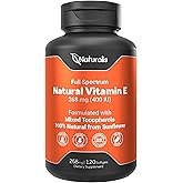 Naturalis Sunflower Vitamin E 268mg (400 IU) with Mixed Tocopherols | Essential Skin Vitamin & Immune Support | Non-GMO, Soy & Gluten Free | 120 Softgels