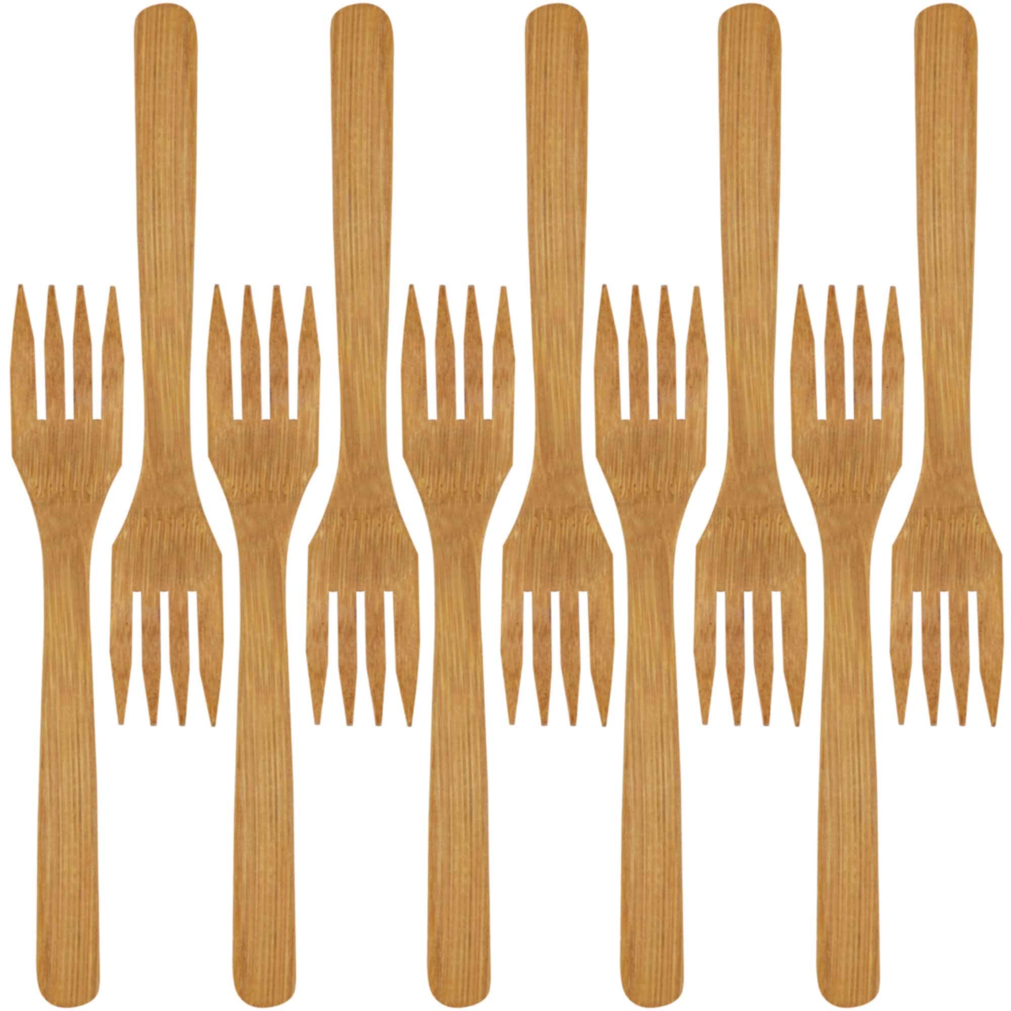 BambooMN Premium Solid Bamboo Dinner Fork 8" - All Natural Reusable Dinnerware - 100 pcs