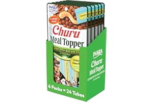 INABA Churu Meal Topper for Dogs, Complete & Balance, Creamy, Lickable Purée Dog Food Topper, 14 gram Tube, 24 Tubes (4 per P