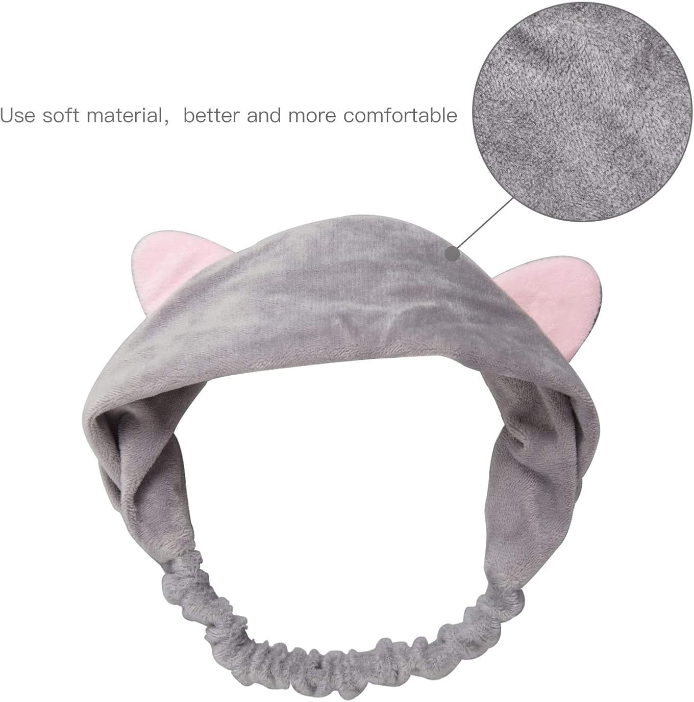 3 Pcs Cat Ears Headbands and 3 Pcs Mask Brush Spa Mask Makeup Set for Girls Women Cute Design Pink & White & Black Hairbands with Light White Mask Brush - Image 4