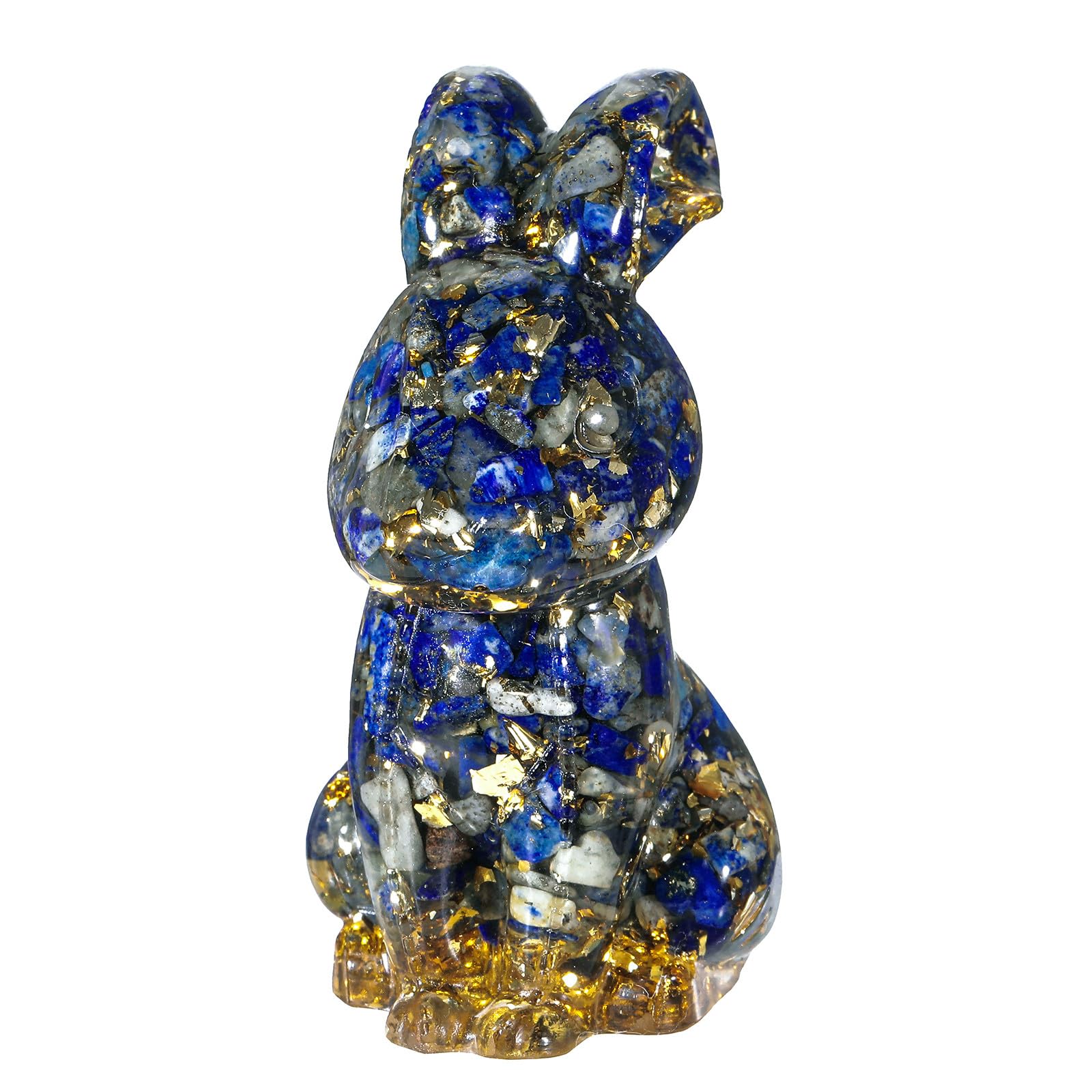 Nupuyai 3" Lapis Lazuli Crystal Stone Animal Rabbit Statue, Easter Bunny Figurine Resin Stone Figure Pocket Sculpture Feng Shui Ornament Good Luck Home Office Decor