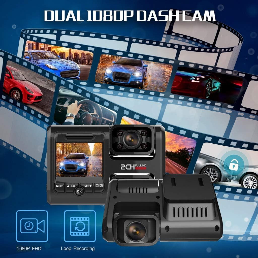 D30H Dash Cam with Infrared Night Vision and WiFi, Dual 1080P Front and Inside, Dash Camera for Cars Truck Taxi