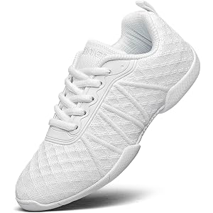 BAXINIER Girls Cheer Shoes White Dance Sneakers | Lightweight Youth Cheerleading Sneakers with Slip-Resistant Grip, Flexible