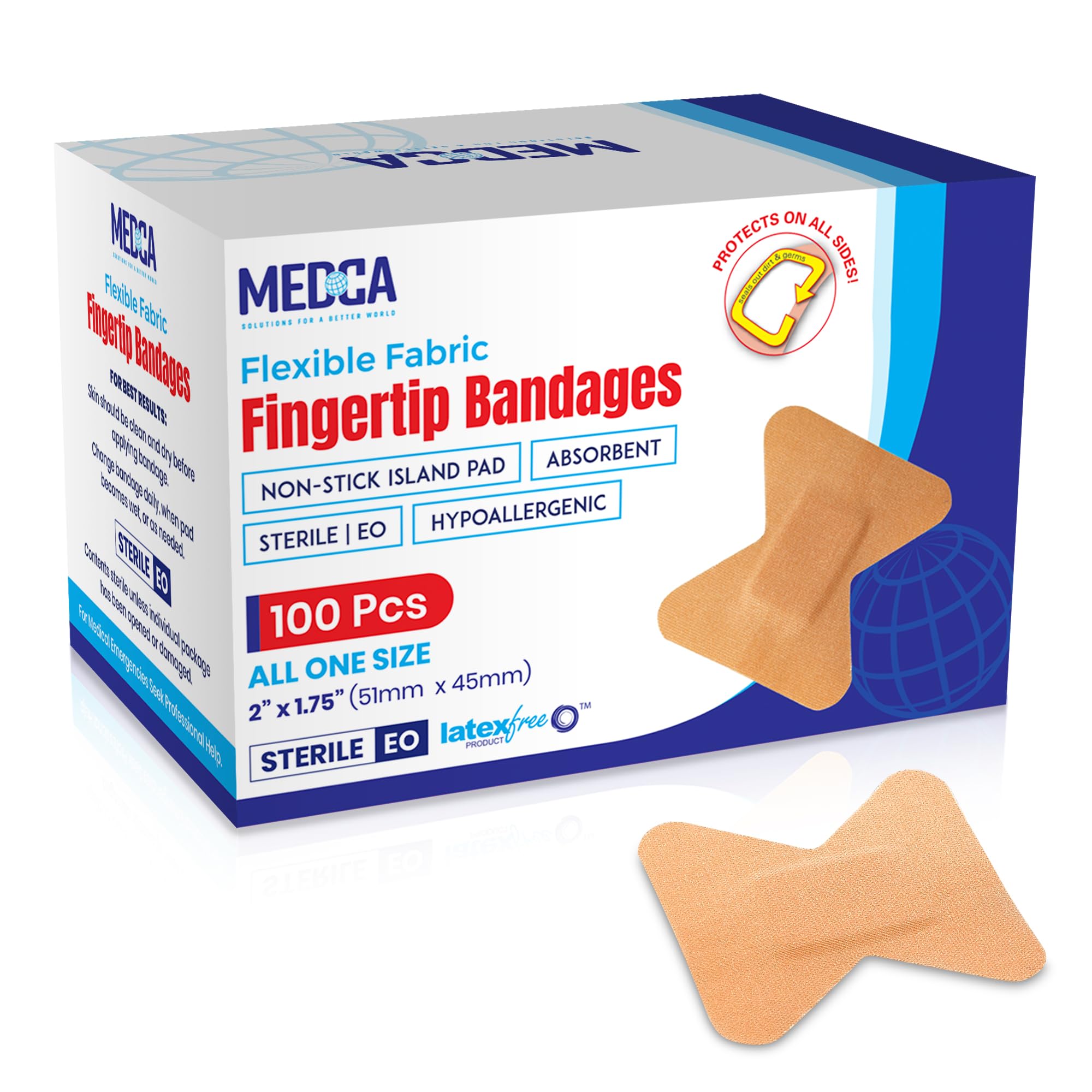 Flexible Fabric Plasters - Flex Fabric Adhesive Finger-Tip Plasters for Finger Care and to Protect Wounds from Infection - (100 Count Box)
