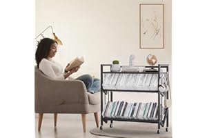 foriy Book Carts Rolling Bookshelf Large Capacity Bookcase with Wheels Storage Rack Mobile Book Storage Cart for Home Office Living Room Classroom 35.5x32.1x10 in (3 Tier)