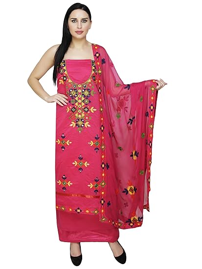 Women Ethnic Dress Material Pink Chanderi Suit (Salwar Suit Dupatta Unstitched)