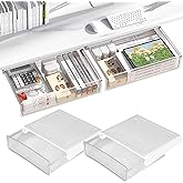 OSPNIEEK Self-adhesive Under Desk Drawer Organizer, 2 Pack Table Hidden Slide Out Large Storage Mounted Desktop Pencil Holder Tray Drawers for Office Home School Stationery Kitchen (Large, White)