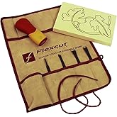 FLEXCUT Wood Carving Tools, 5 Piece Craft Carver Set, Includes 4 Carving Blades and Ergonomic ABS Handle, Plus Carving Blank and 11-Pocket Tool Roll, SK106, Made in the U.S.A.
