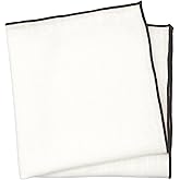 BELLUNO Ivory Color Pocket Square with Colored Trim Embroidered