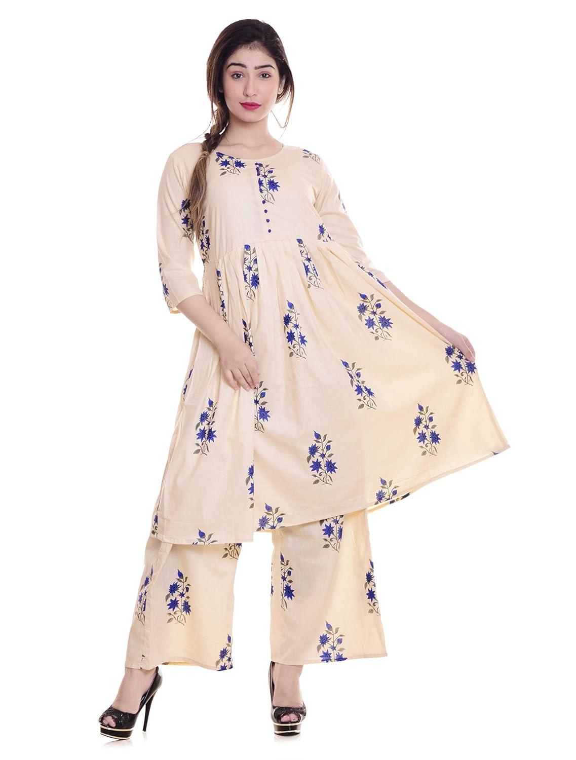 fashioto women's cotton anarkali kurti with palazzo pant set