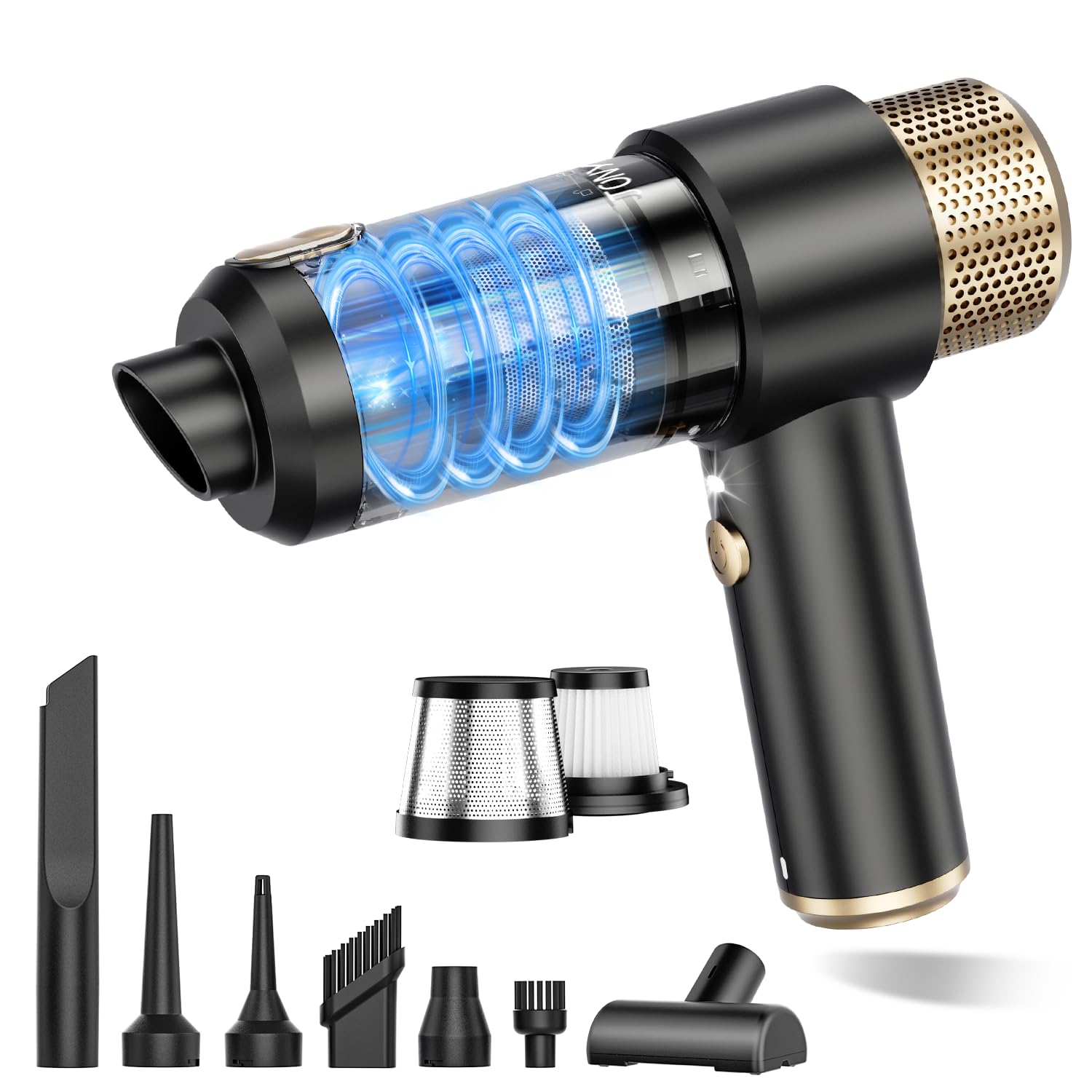 Photo 1 of JONYJ Handheld Car Vacuum Cleaner, 16000PA Hand Held Vacuum Portable Cordless, 2 in 1 Air Duster and Vacuum Cleaner with LED Light, Multi-Nozzles, 120W High Power Mini Vacuum for Home, Pet, Office